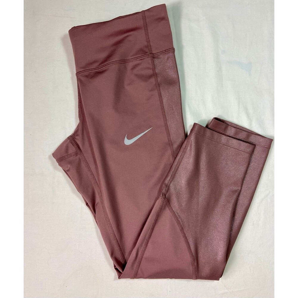 Nike Dri-FIT Women Mauve Metallic Shimmer Running Leggings Tights XS Pocket